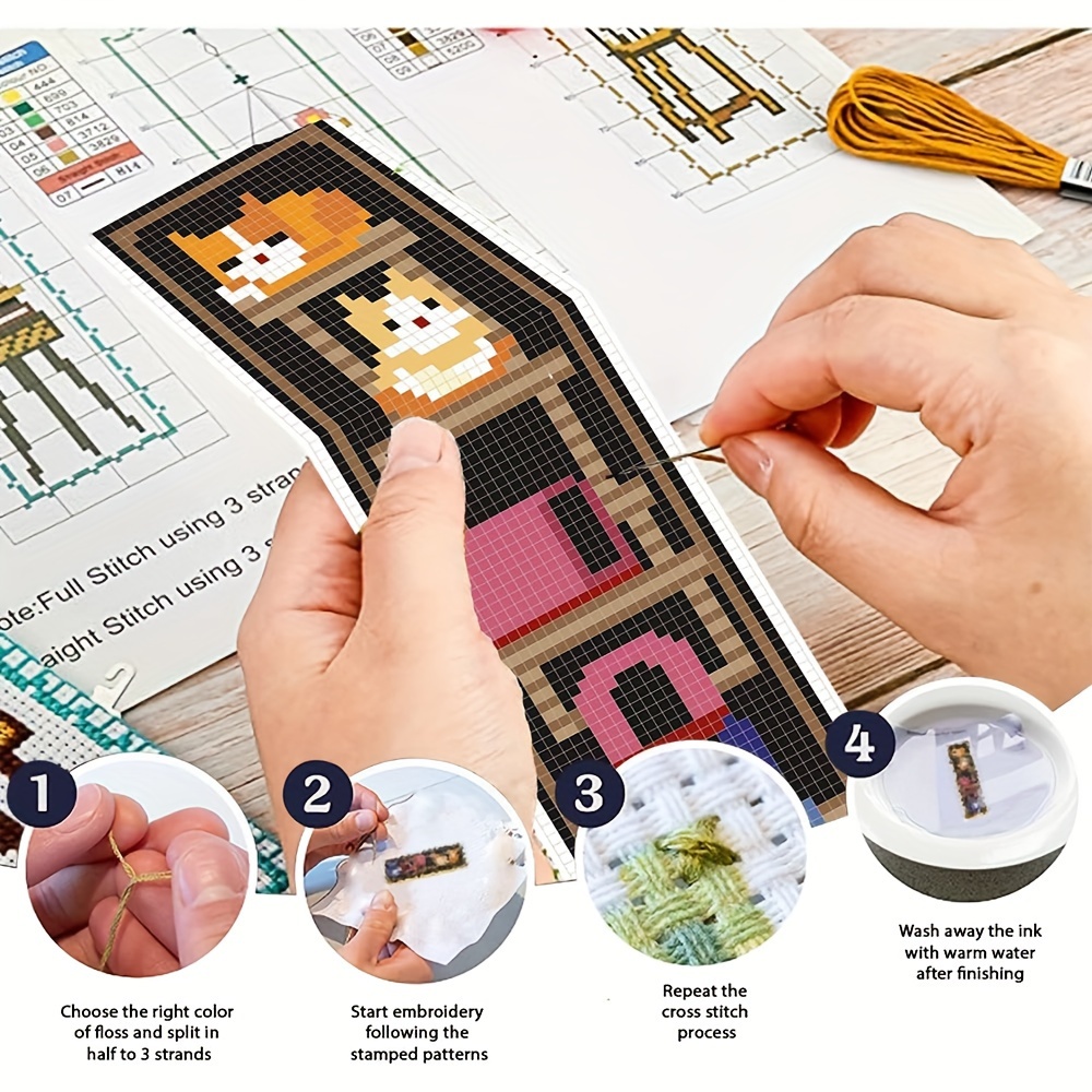 ORIGACH Kit de 6 marcadores de punto de cruz para adultos principiantes, kit de marcapáginas de bordado con sello de tarot el sol y la estrella con instrucciones para principiantes, kits de