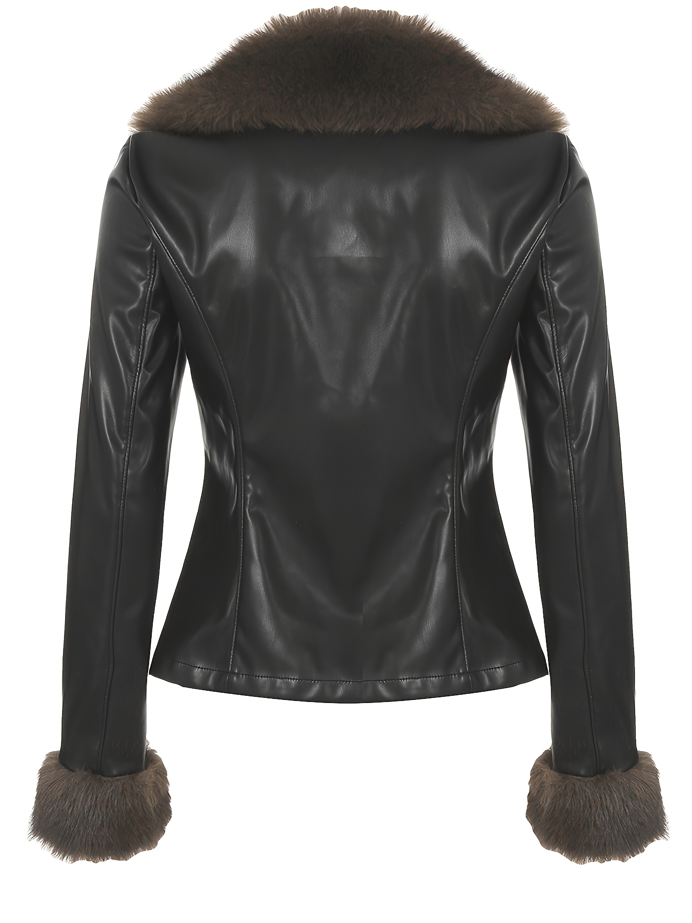 womens chic fluffy trim fur varsity jacket long sleeve Temu