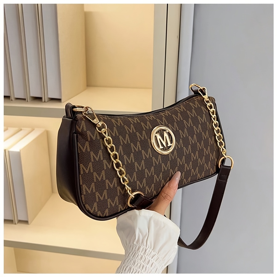 Women's Bags M Letter Old Flower Underarm Bag, Pu Material, M Logo + Chain Stitching Shoulder Strap, Versatile And Not Easy To , Single Shoulder/underarm 2 Kinds Of Back , For Commuting And Dating