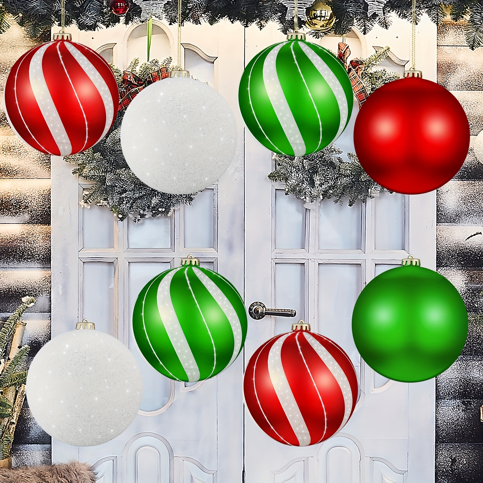 TEMU Set Of 8 Large Christmas Ball Ornaments 6 Inch Glitter Hanging Christmas Plastic Balls Indoor And Outdoor Hanging Tree Decorations For Lawn Yard
