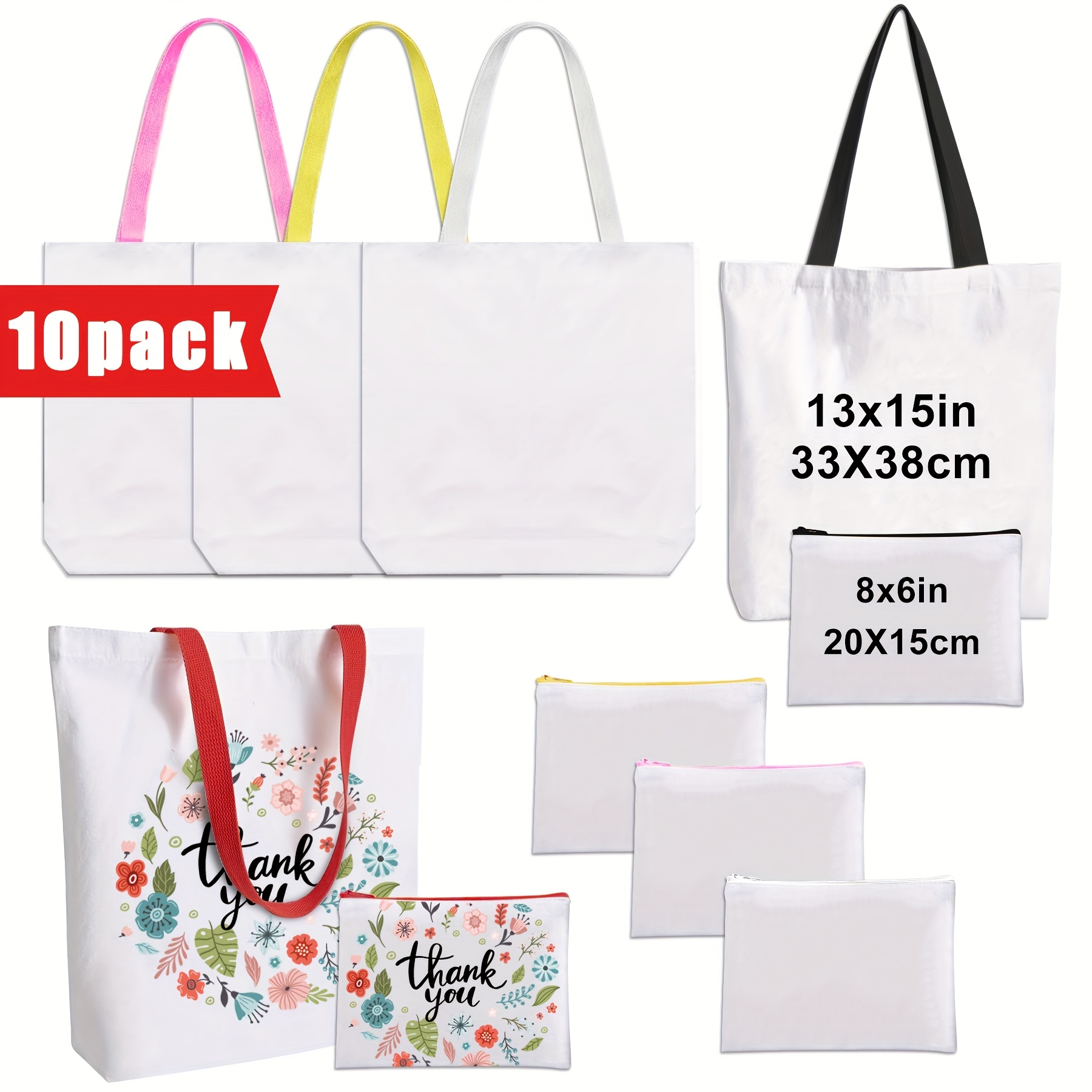 E-shop 2/6/10/12/20 Sublimation Tragetaschen, Leere Canvas-, Wiederverwendbare Einkaufstaschen mit Wärmeübertragung, Kosmetik-Make-up-, Für Werbung,