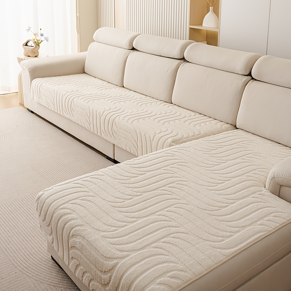 TEMU 2pcs Set Of Jacquard L-shaped Sofa Cushion Combination Set, European Style Thick Short Plush Sofa Cover 2pcs Set, Warm, Soft, Non Slip, Pet