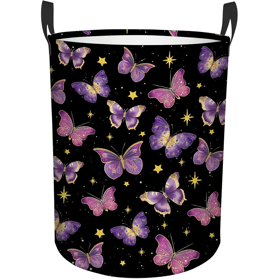 TEMU 1pc Purple Starry Design Storage Basket, Collapsible Laundry Hamper For Home Use, A Luxurious Organizer For The Living Room And Bedroom, Shelf