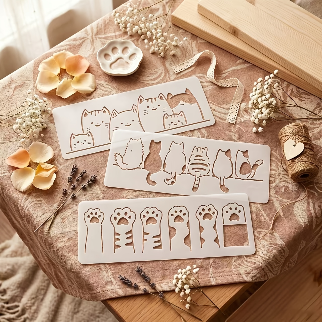 TEMU Cute Cat Pattern Graffiti Craft Templates, Suitable For Canvas, Walls, Furniture, And Fabric. Reusable Cat Pattern Decoration Painting Tools, A