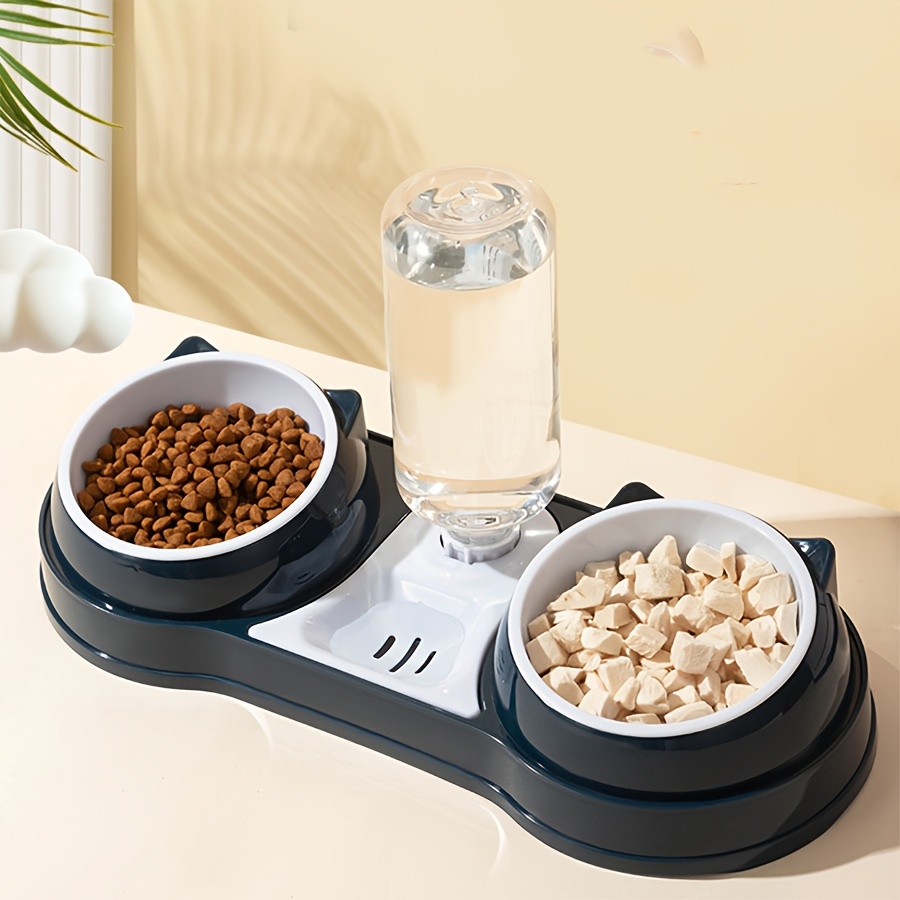 

3-in-1 Elevated Cat Feeder With Automatic Water Dispenser - Design For Neck , Includes Dry Food & Treat Bowls, Plastic, Ideal For Cats