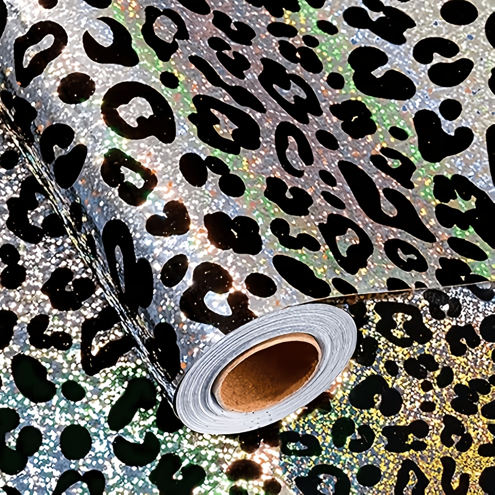 Image of 16. 118.11 Inches Holographic Leopard Print Wrapping Paper - Shiny Silvery Gift Paper, Suitable For Birthdays, Weddings, And Holidays