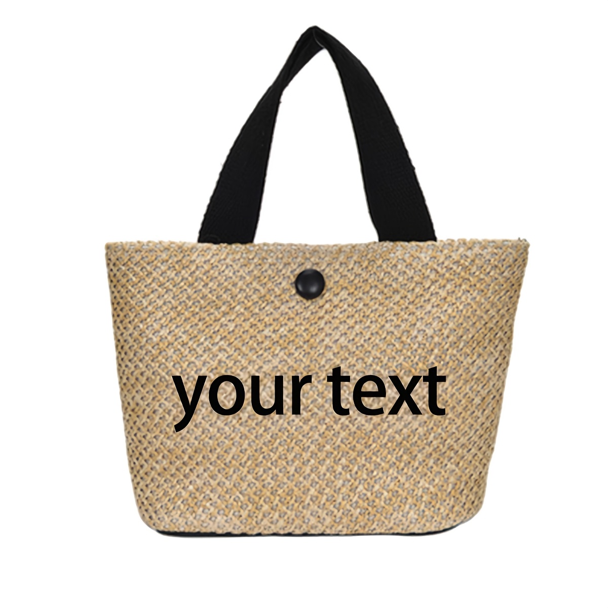 TEMU Personalized Custom Name Embroidery Straw Tote Bag, Handmade Woven Paper Beach Tote Bag, Casual Shoulder Bag, Customizable Text Single Letter