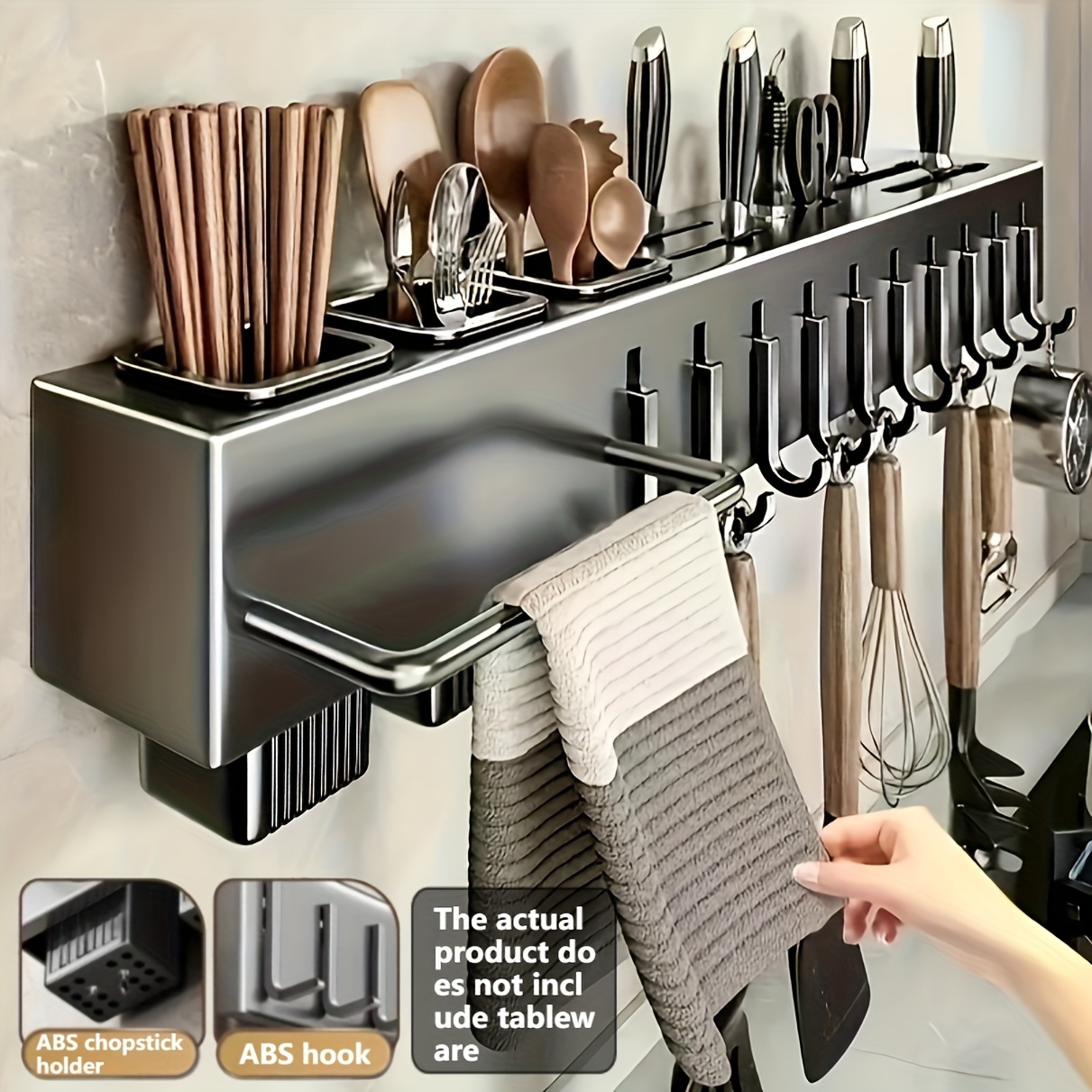 high quality carbon steel kitchen utensil storage rack abs resin hooks wall mounted no drill organizer easy and sturdy installation suitable for home use holds knives forks chopsticks spoons scissors napkins cutlery etc suitable for