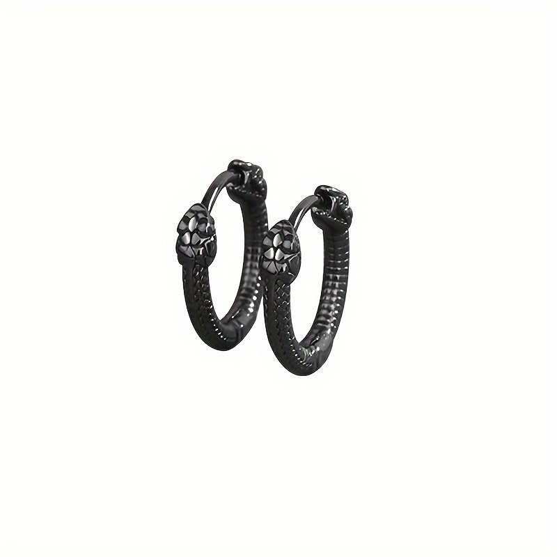 TEMU 1pair Double Headed Snake Men's Earrings, Fashionable Simple Black Plain Earrings