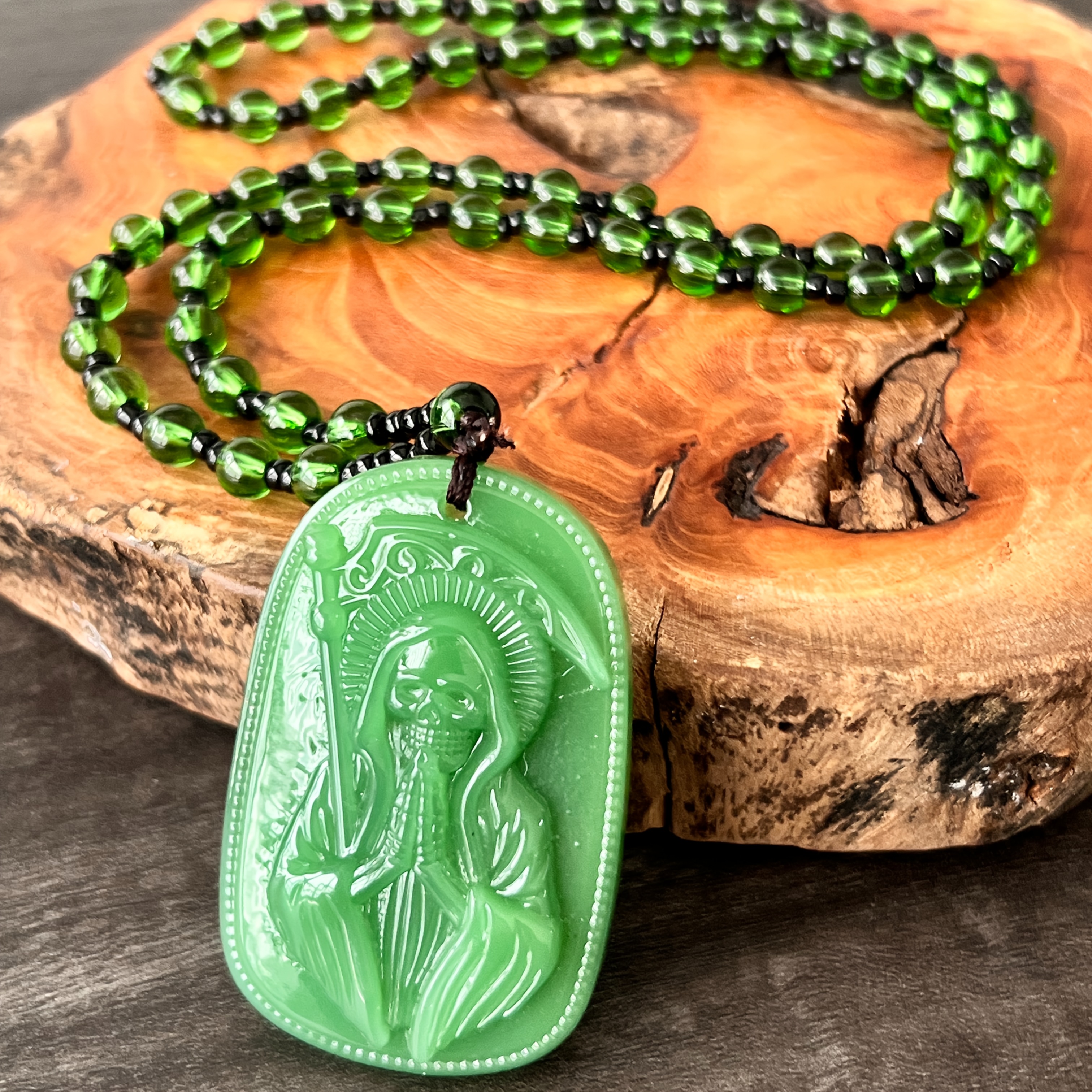 Gothic Style Glass Grim Reaper Skull Pendant Necklace