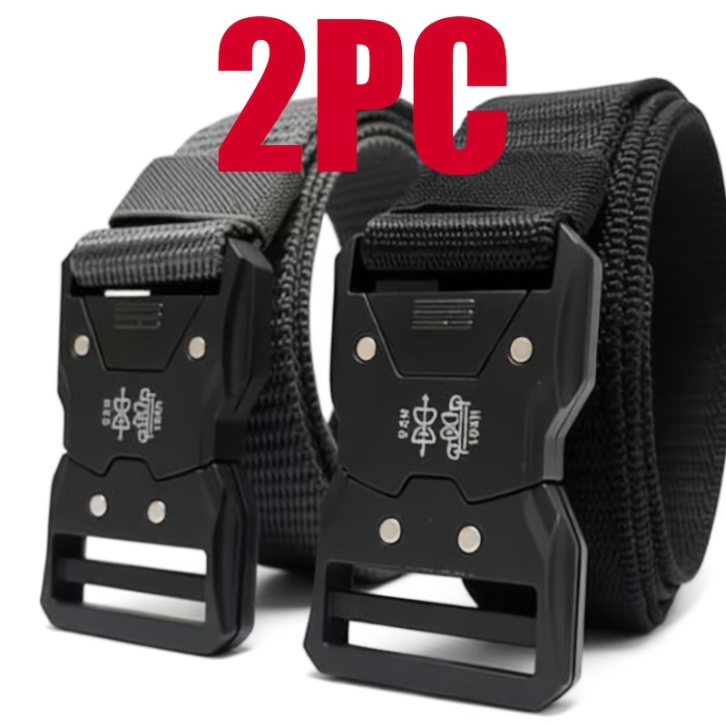 TEMU 2pcs Men' Belt, Men's Military Style Tactical Belt With Plastic - Breathable, Durable And Comfortable For Outdoor Sports And Work, Ideal Gift,