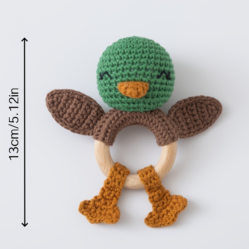 Hand-Woven Green Duck Rattle, Adorable Baby Grasping Toy