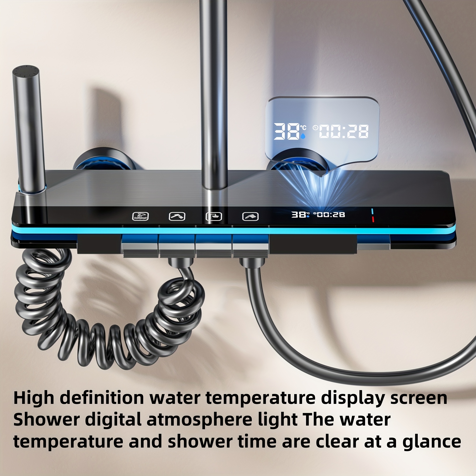 luxury system with digital shower controller showerhead and body spray head modern black durable aluminum structure temperature control experience ideal bathroom upgrade gift shower kit Product details 4