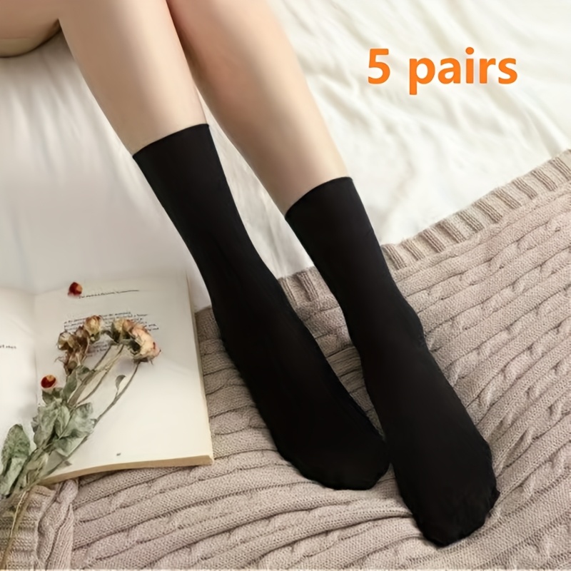 TEMU 5 Pairs Of Simple Solid Color Mid-calf Socks Suitable For , Comfortable And Breathable Unisex Stockings, Women's Long Socks And Knitwear