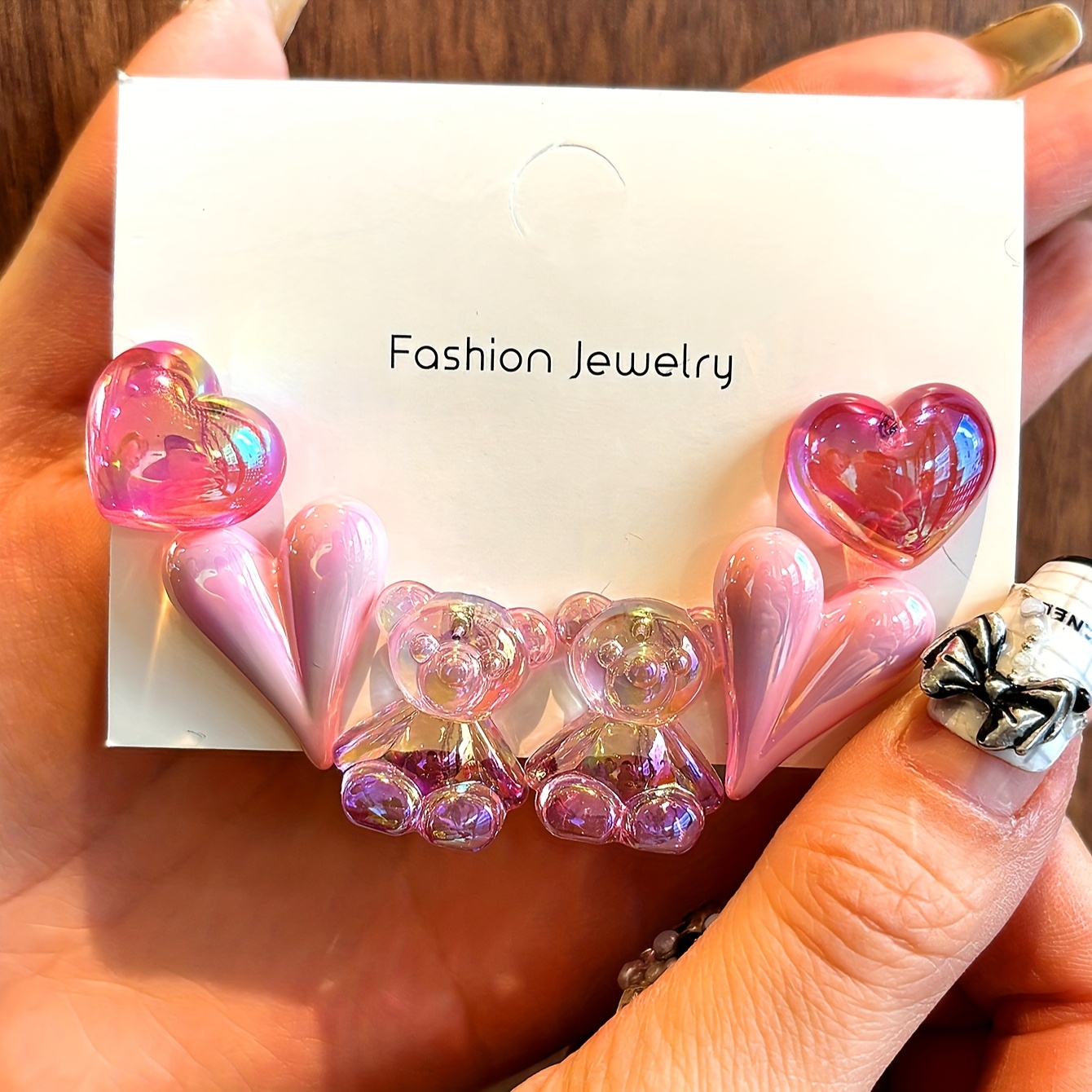 3 Pairs Women's Cute Bear & Heart Stud Earrings Set