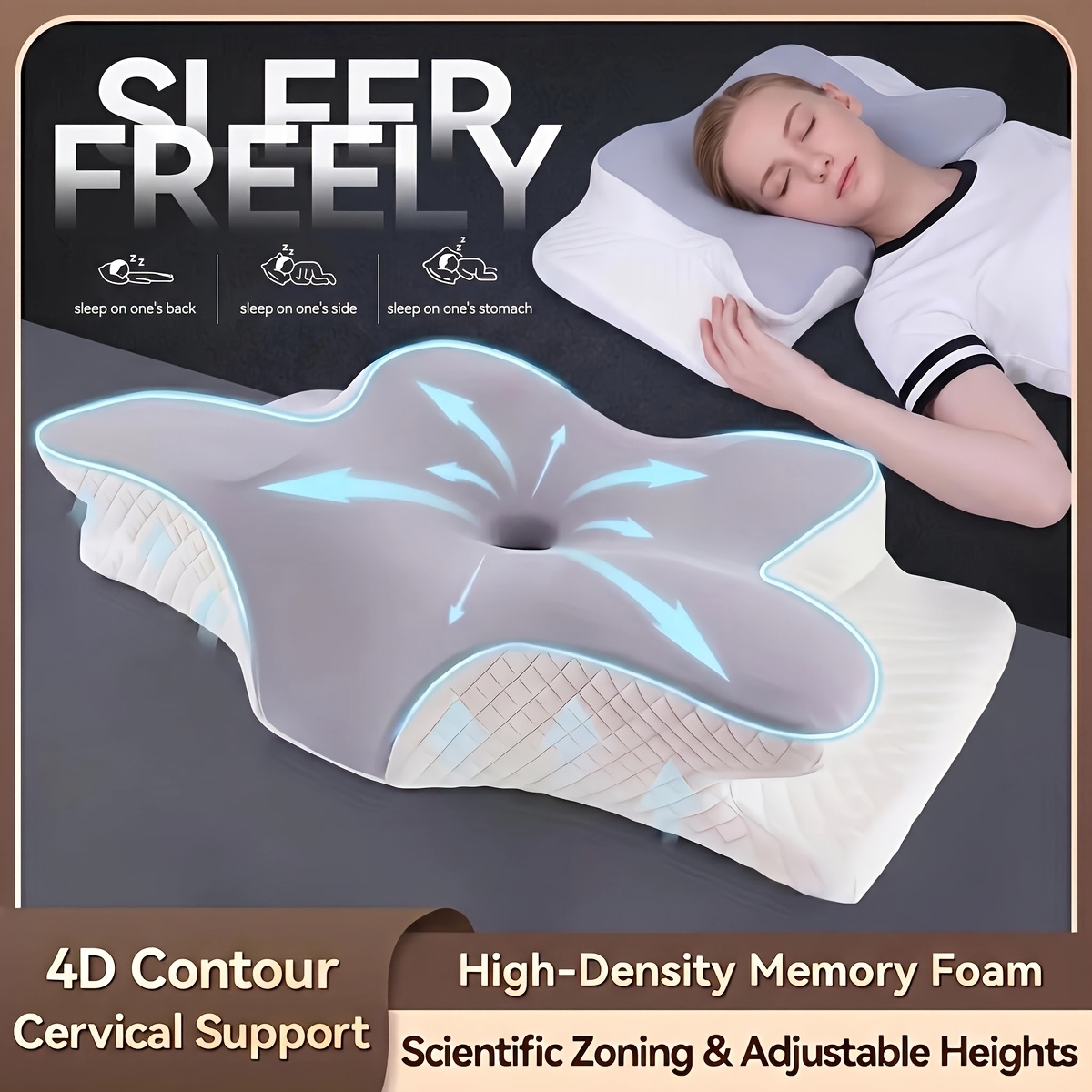 1pc ergonomic neck pillow for side, back, and stomach sleepers - contoured design, soft yet firm cervical pillow,slow rebound cushion memory foam pillow,head pad for sleeping Product details 1