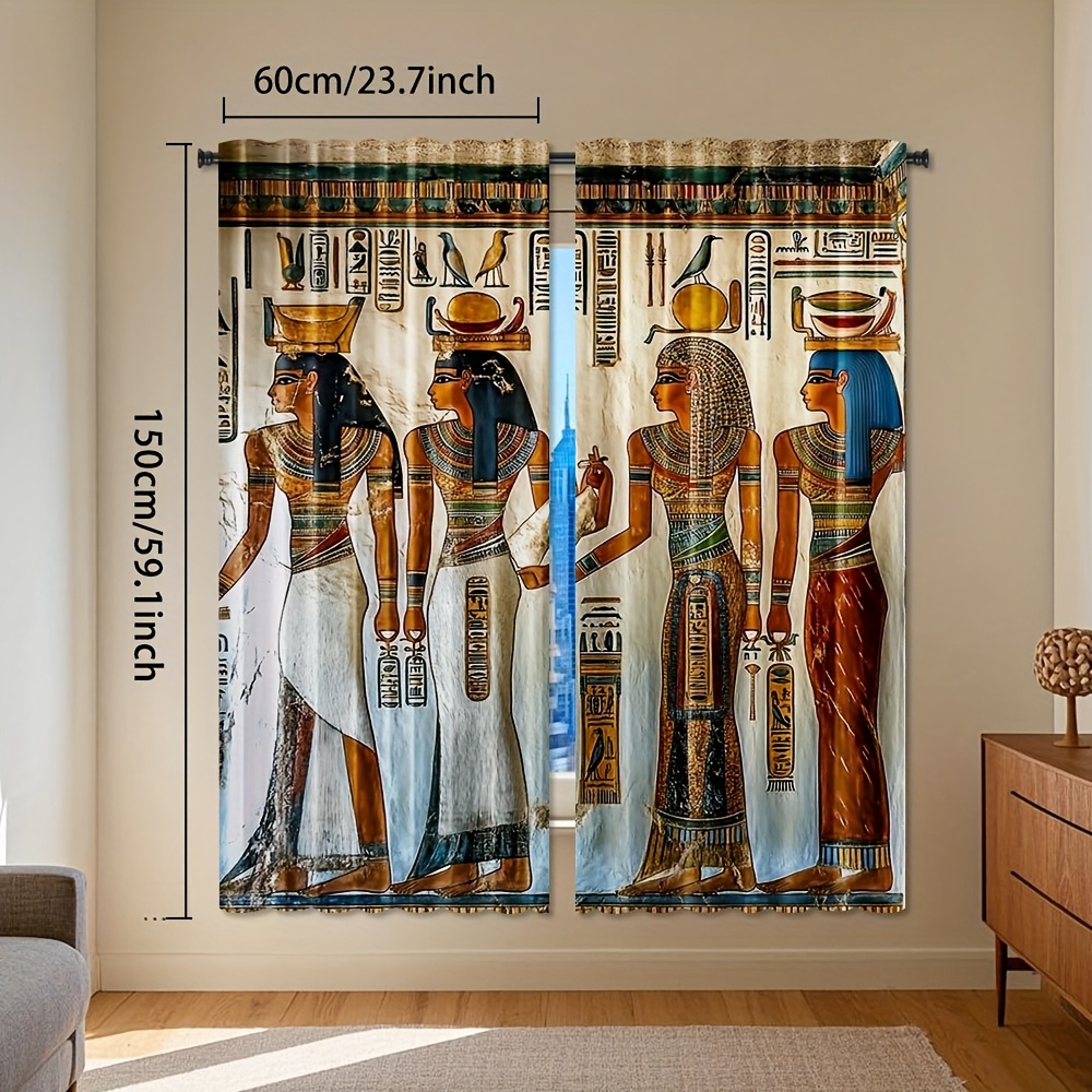 TEMU 2pcs, Print Pattern Curtains, Rod For Easy Hanging, Suitable For Living Room, Bedroom Curtain, And Doorway Curtain For Office & Kitchen