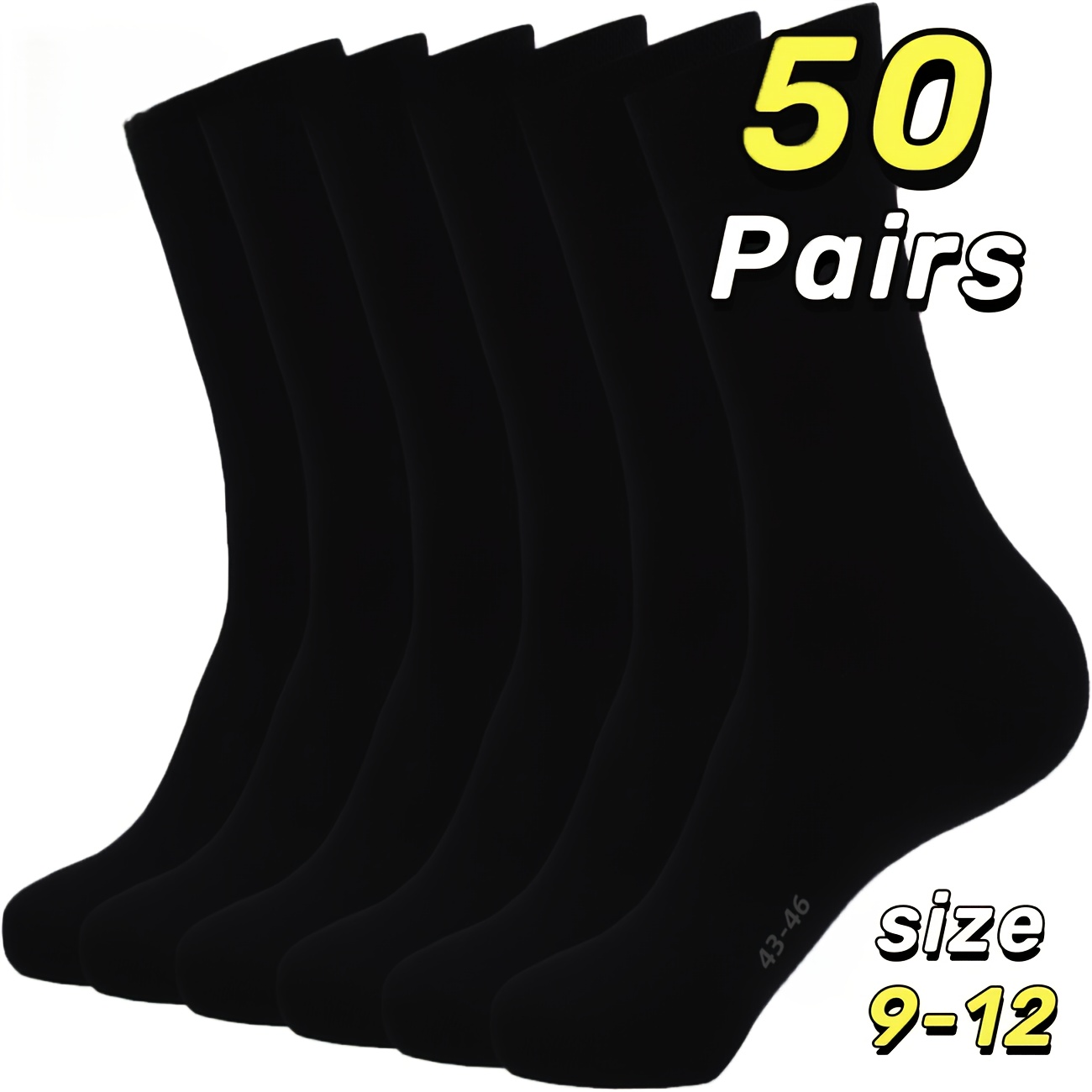 50 Pairs Of Black Extra-large Business Socks, Size 43-46 (us 9-11), Breathable And Comfortable Dress Socks For Men, Suitable For Work, Meetings, Outdoor Activities, And , Large Size