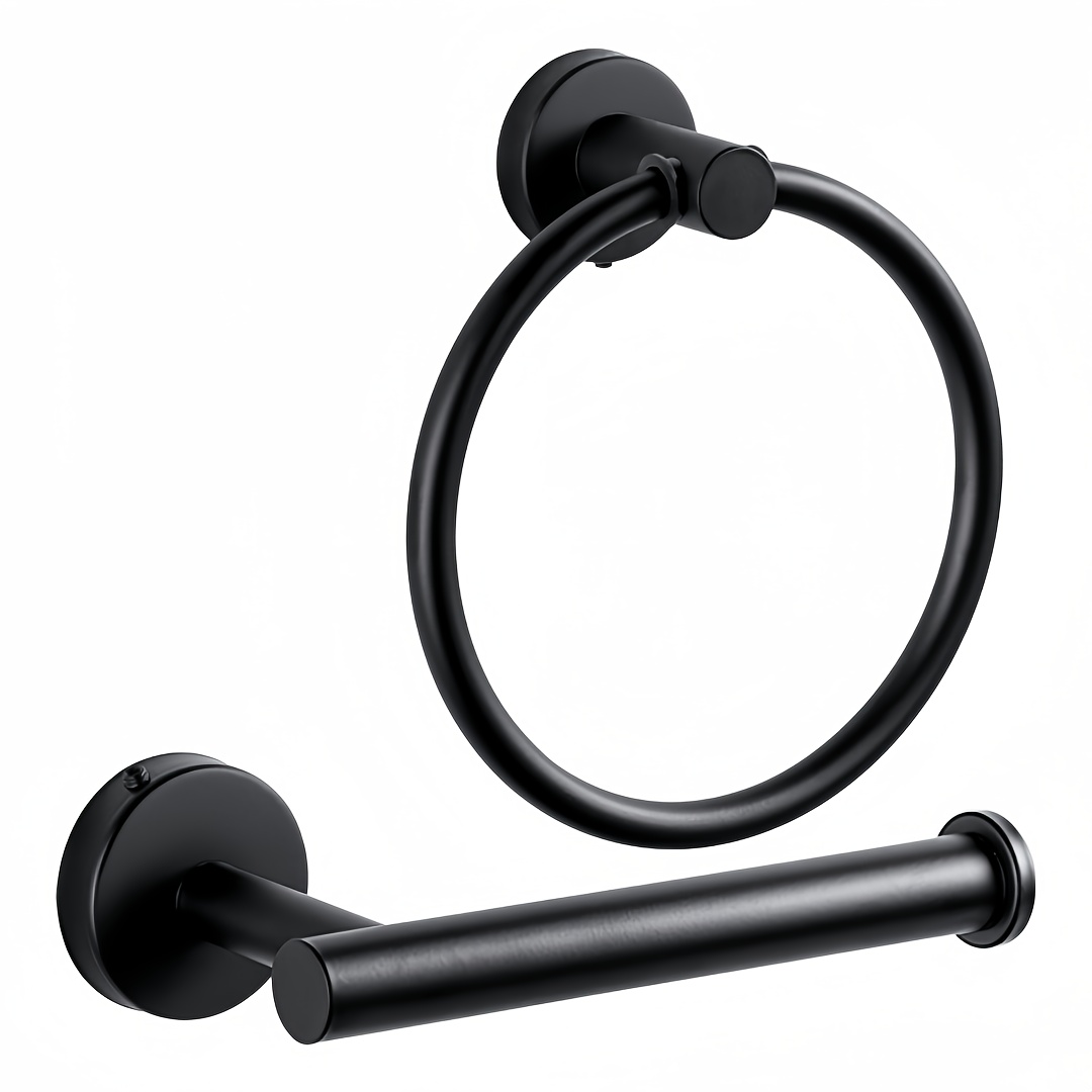 TEMU Bathroom Hardware Set, Towel Rod Set, Toilet Paper Holder, Towel Ring, Towel Hook Stainless Steel Wall-mounted Bathroom Hardware Accessories Set