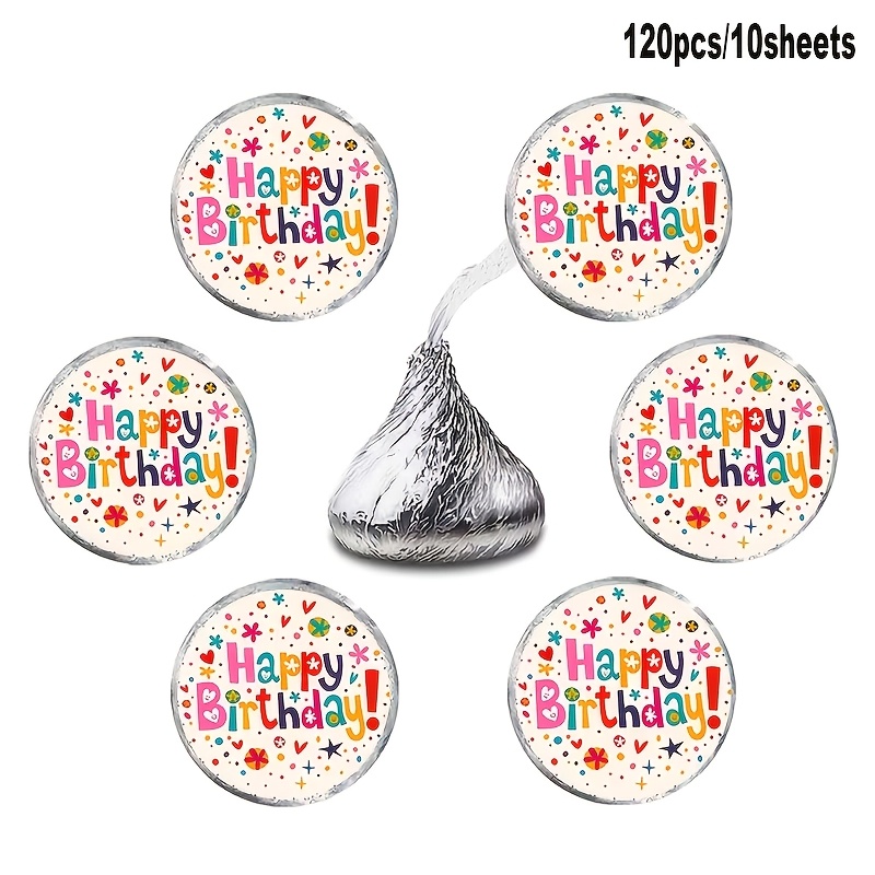 Image of 120 Colorful Pattern 0.75 Inch Birthday Theme Stickers Colored Heart-shaped Kiss Label Party Gift Decoration Supplies