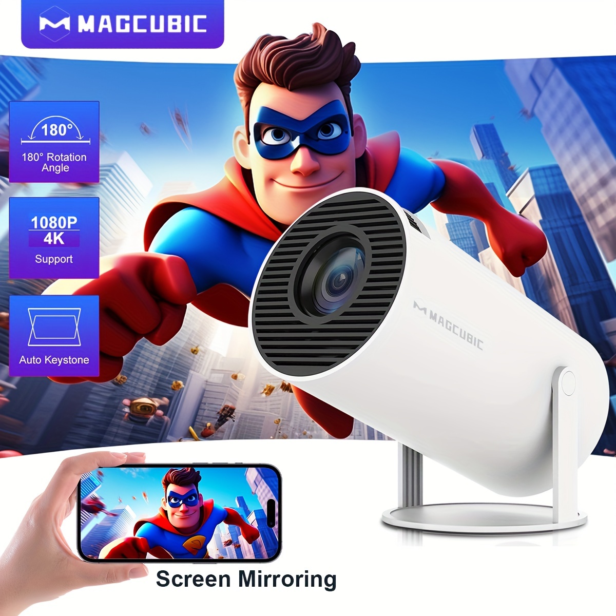 

Magcubic Support 4k Projector Dual Wifi Same Screen Hy300pro Us Plug A3100 200ansi 1280*720p Dual Wifi Home Theater Mini Projector