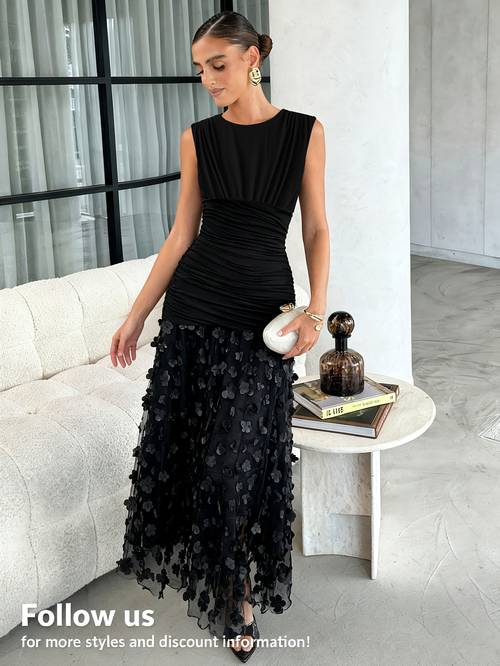 embroidered hem womens long dress suitable for parties and evening events