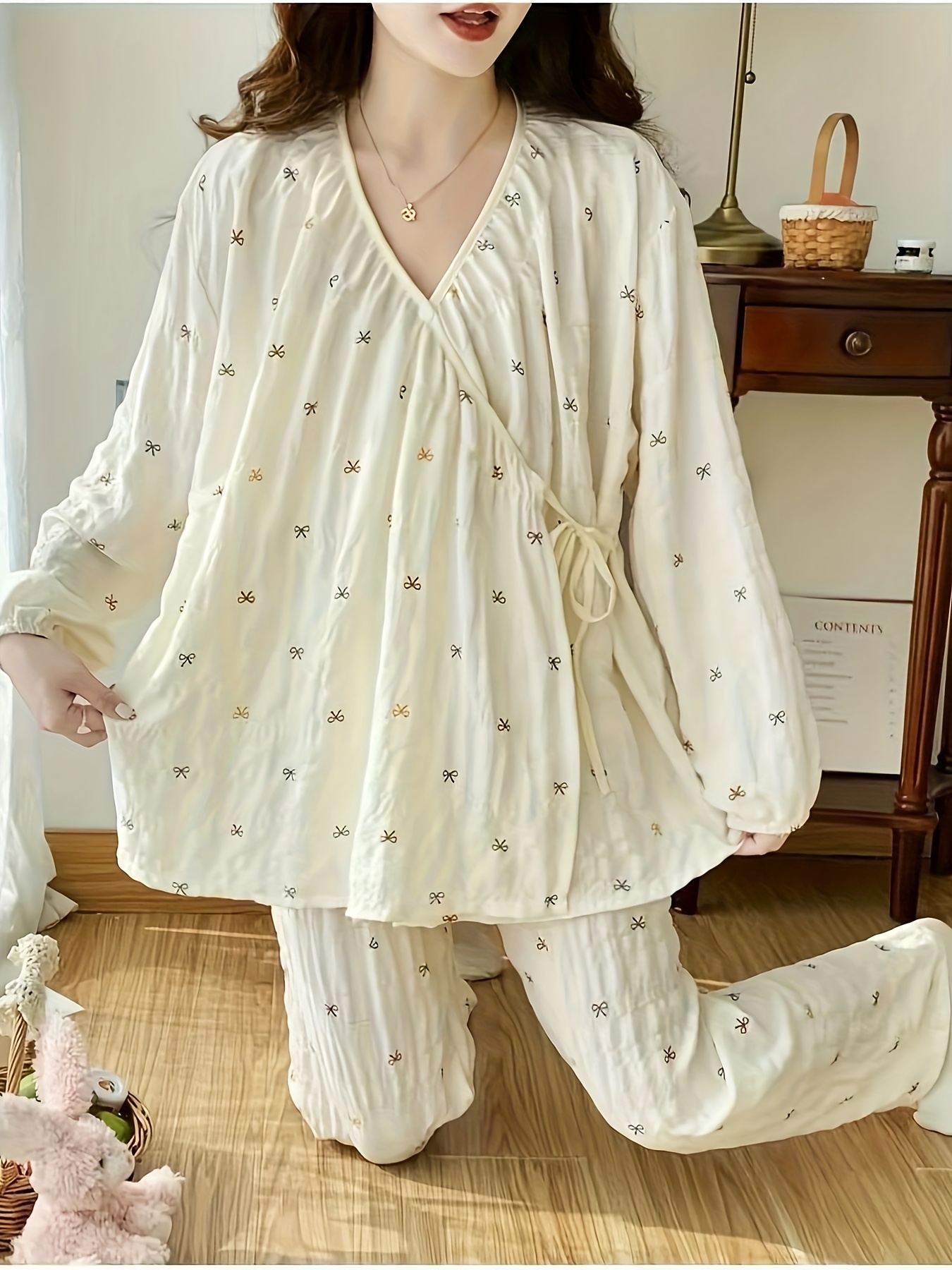 ensemble pyjama long à manches longues style kimono femme Temu