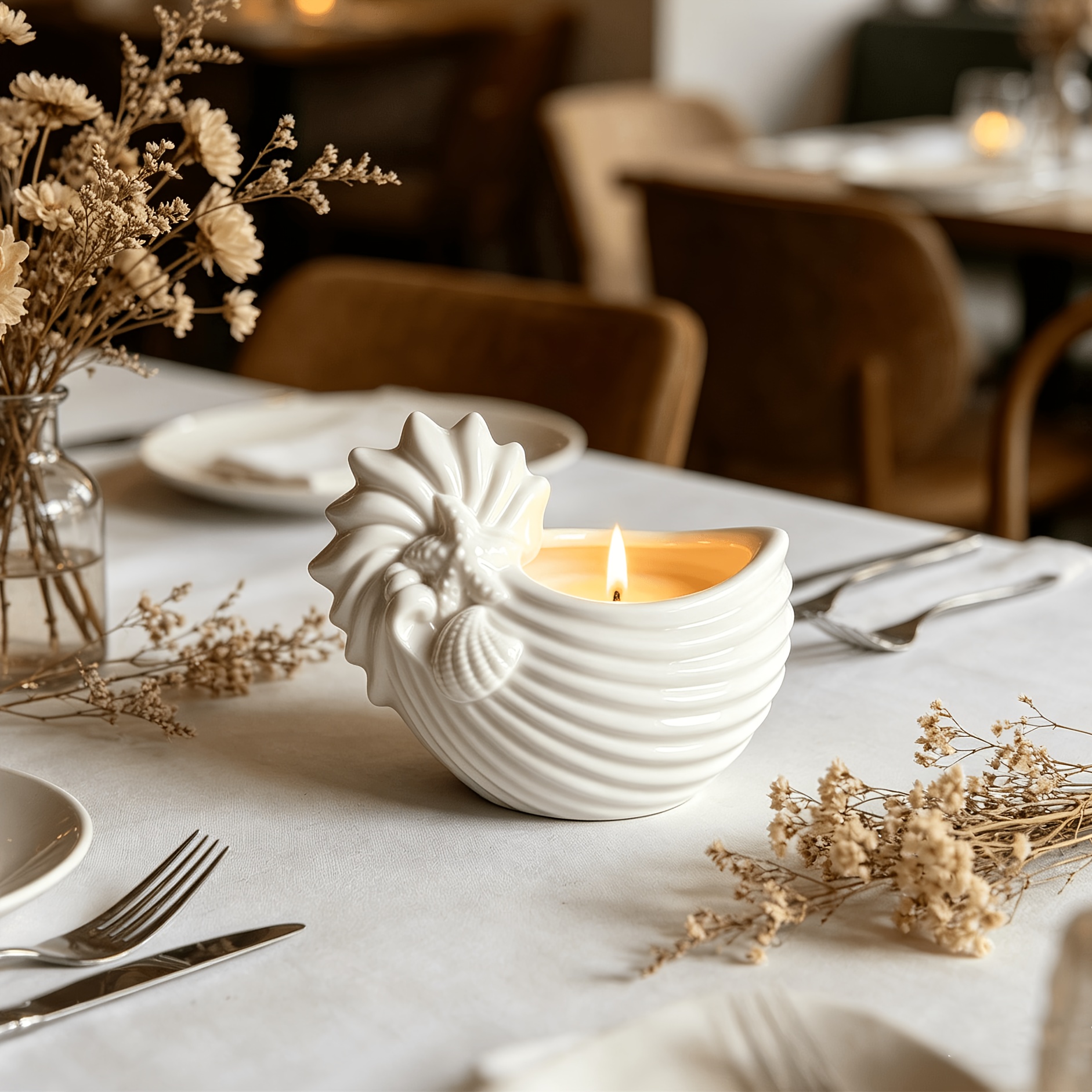 Large White Conch Ceramic Candlestick, Summer Ocean Style Desktop Decoration, Suitable for Home Decor, Weddings, Parties, Mother'S Day Table Centerpiece, Creating a Refreshing And Romantic Atmosphere As a Holiday Gift