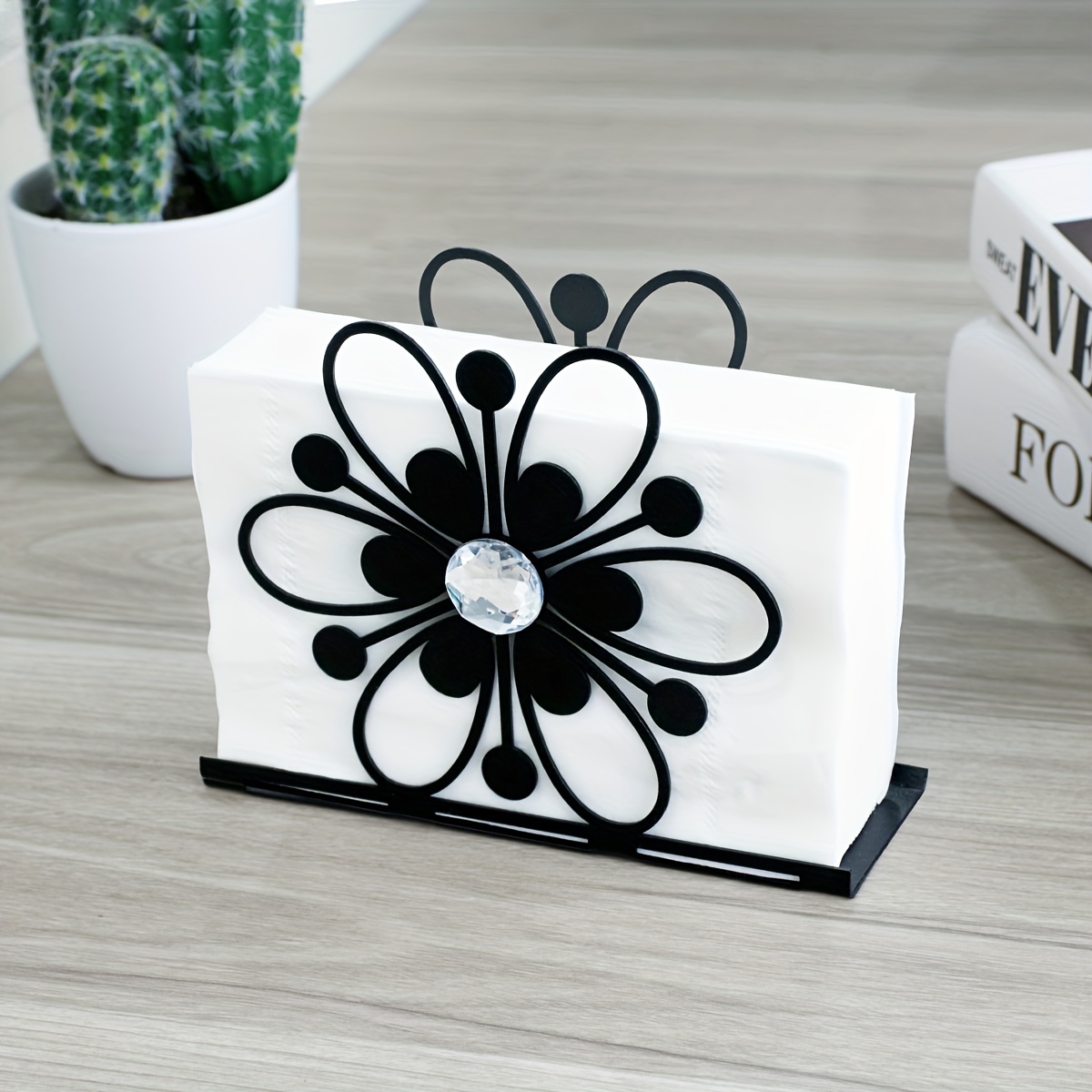 

1pc Elegant Metal Flower Napkin Holder - Modern With Floral Pattern, Vertical Paper Towel Dispenser For Kitchen Countertops & Dining Tables, Napkin Holder For Table