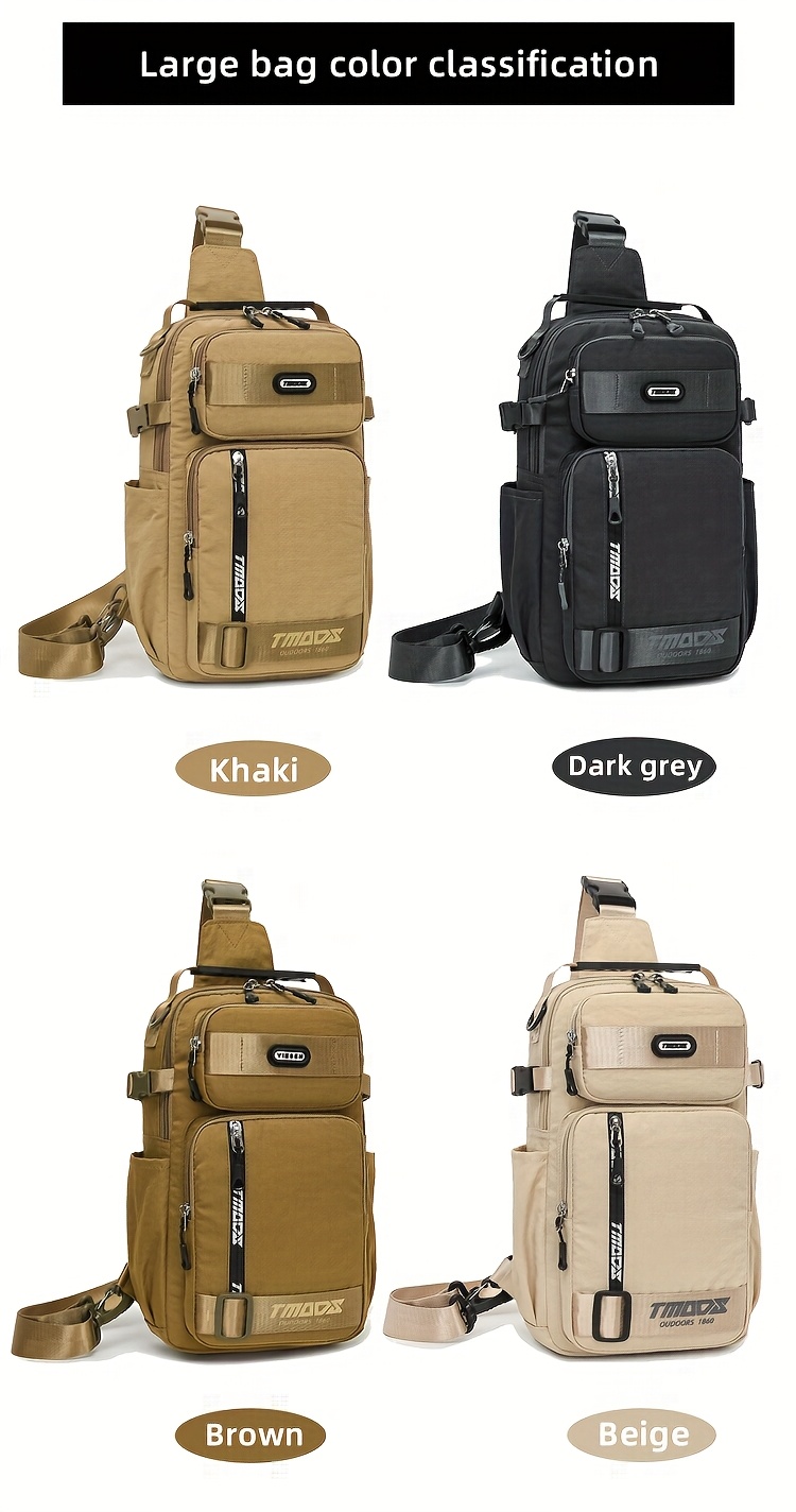 unisex chest backpack large capacity convertible crossbody handheld waist pack with multiple compartments padded shoulder straps waist clip for outdoor hiking gym travel durable casual outdoor bag 18 colors backpack for travel hiking essentials stylish outdoor gear secure zipper closure details 7