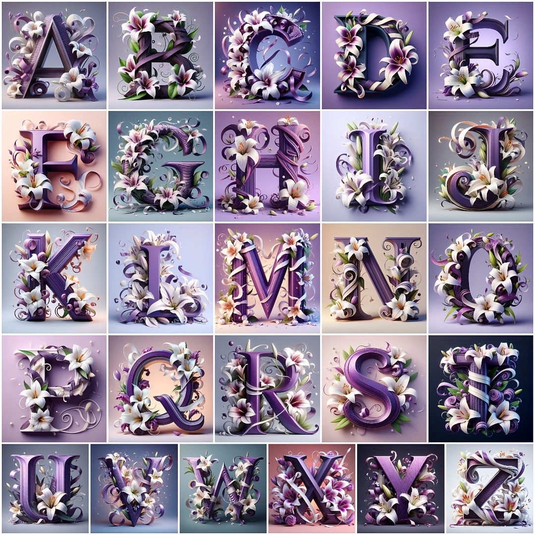 

Alphabet Diamond Painting Kit - 26 Letters With Floral Design, Round Acrylic Diamonds, Full Drill Diy 5d Diamond Art For Home Wall Decor, Beginners & Adults Craft Set