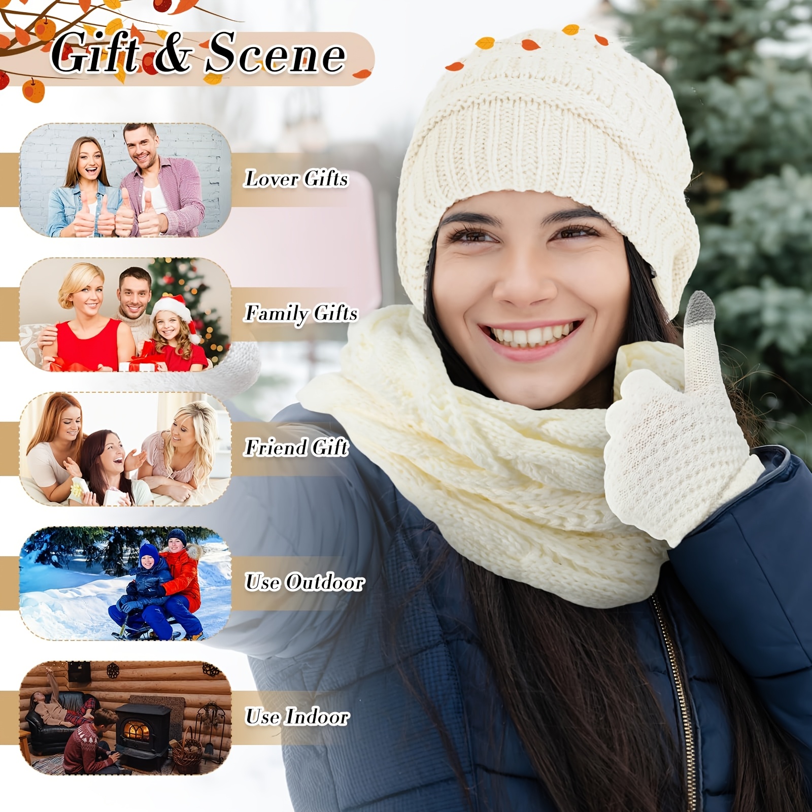 Winter Hat, Scarf, Gloves & Ear Warmer Set For Women - Warm Knit Accessories Gift Set