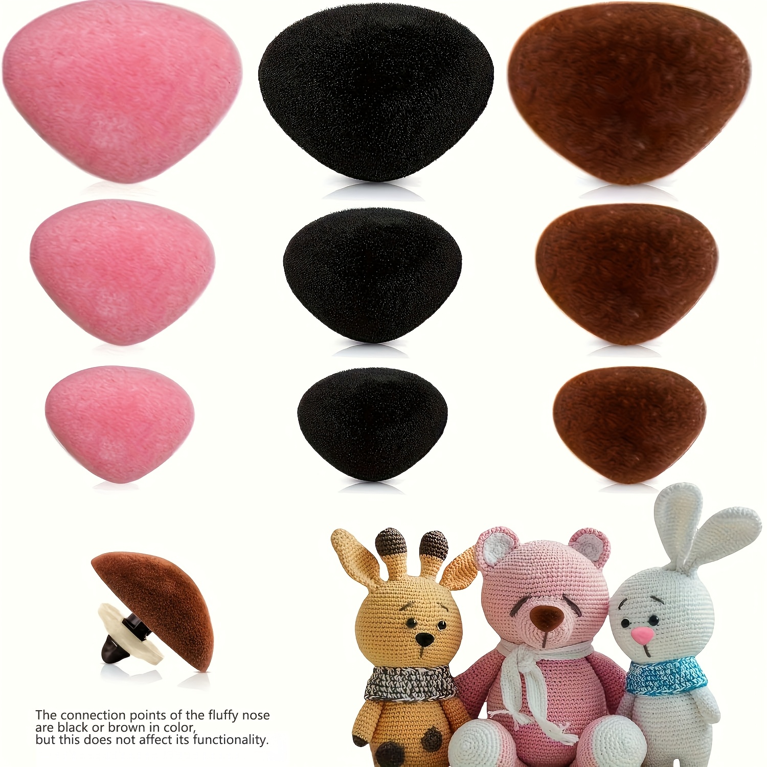Image of 27pcs Crochet Flocking Noses, Noses For Crochet Flocking Noses Pink Brown Noses With Washers For Craft Doll Puppet Plush, Bear Additions