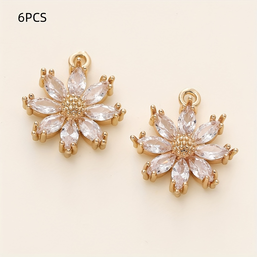 TEMU 6 Pièces/Lot Pendentifs Fleurs en Zirconia Plaqué Or 18K pour Création de Bijoux DIY Femme - , Boucles d'Oreilles et Accessoires
