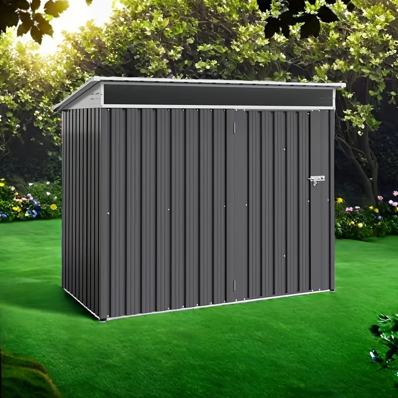 

Jamfly 6 X 4 X 6 Ft Outdoor Storage Shed Clearance With Lockable Door Metal Garden Shed Steel Anti-corrosion Storage House Waterproof Tool Shed For Backyard Patio, Lawn And Garden (dark Gray)