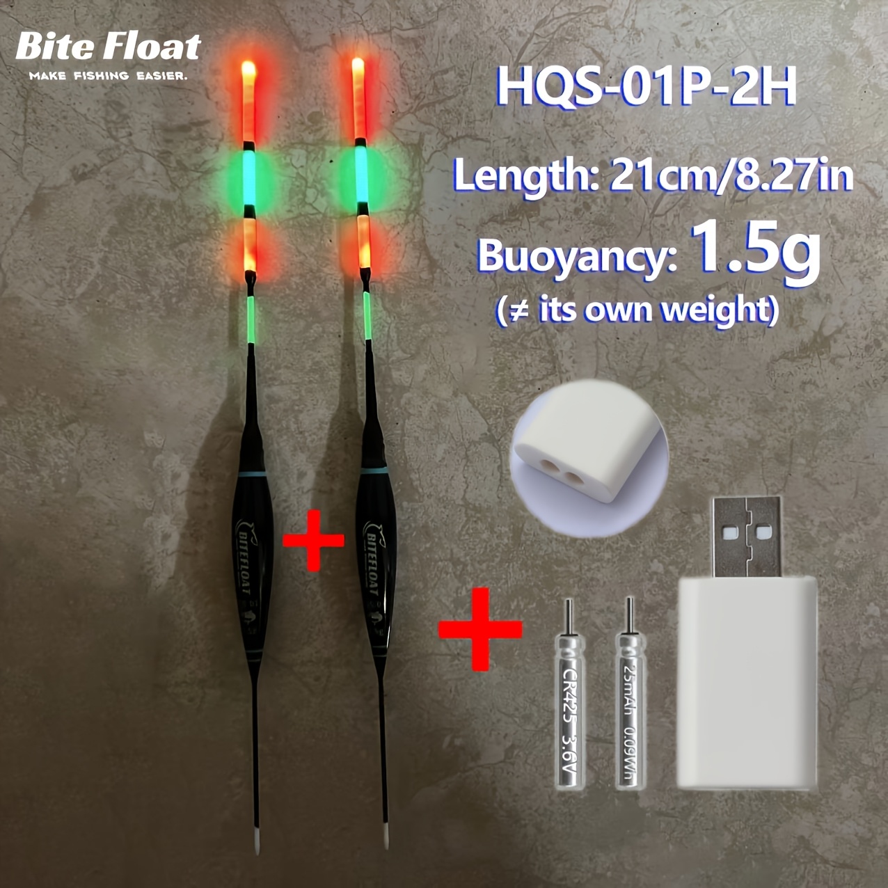 TEMU Set di 3 galleggianti elettronici da pesca (2 galleggianti luminosi + 1 set caricabatterie che 2 batterie ricaricabili CR425 + 1 caricabatterie)