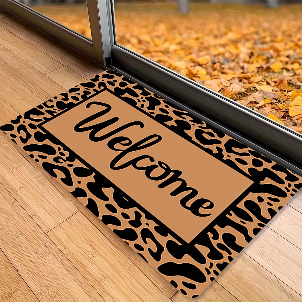 

Welcome Door Mat With Leopard Print - Non-slip, Machine Washable, Lightweight Polyester Doormat For Entryway, Bedroom, Kitchen, Home Décor - Rectangular Area Rug With Design