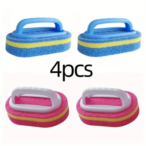 4pcs set of cleaning brush sponges with handles thickened for kitchen bathroom tile pot and sink cleaning