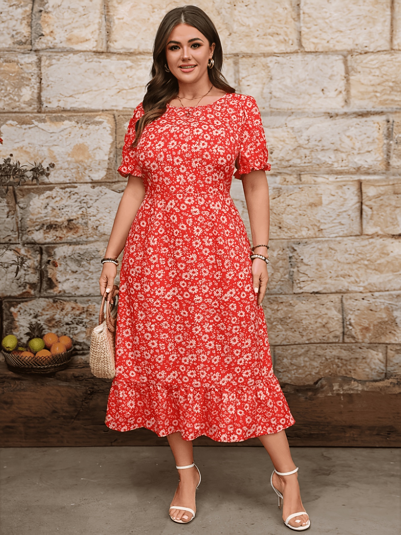 petite plus size midi dresses Plus Size, Women's Vintage * Small Floral Print Plus Size Dress with Square  Neck, Flutter Sleeves, Button Front, Waist Cinching, Hip Covering, for  Petite * Size Figures, Midi Length