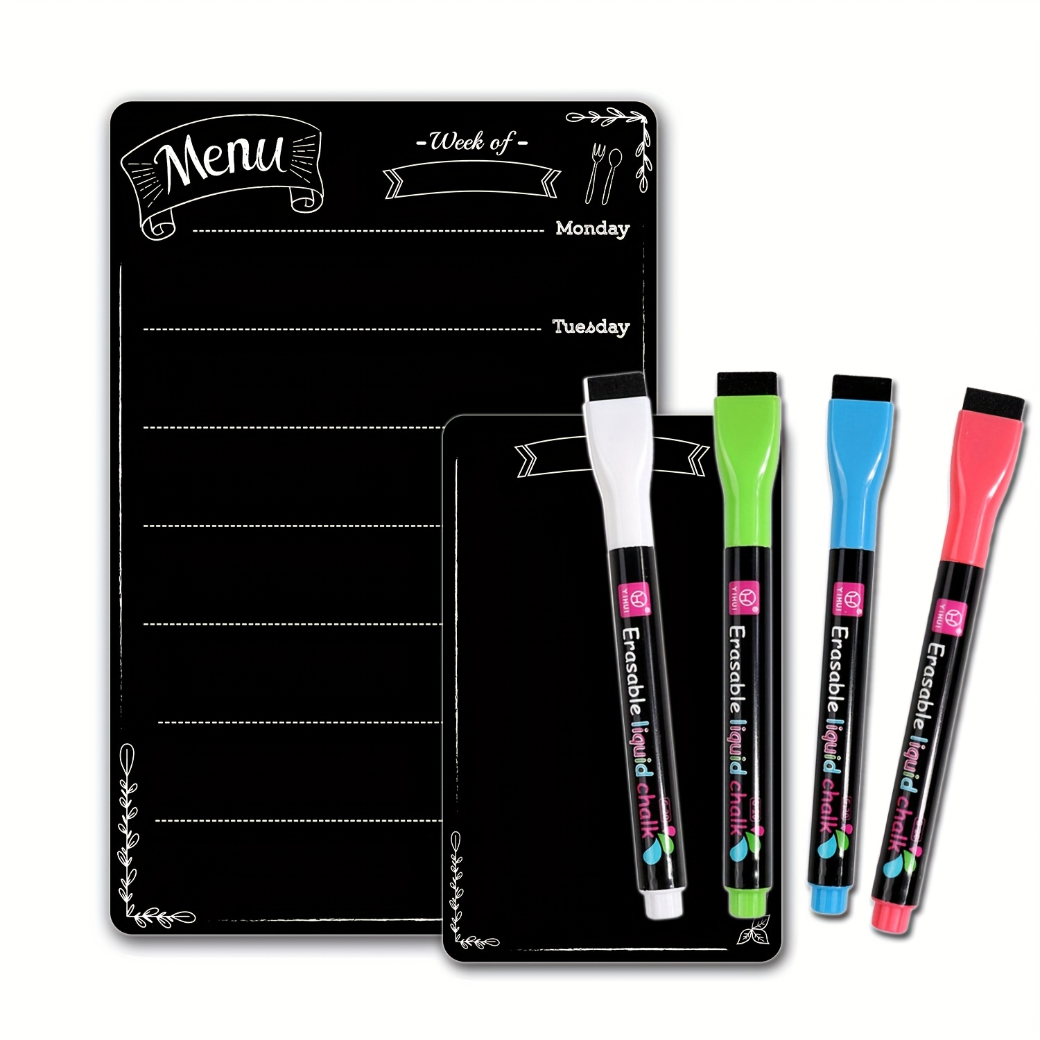 Image of Tronmag 12x8 Inch Magnetic Dry Erase Menu Blackboard Chalkboard For Fridge Kitchen,1 Smaller List & 4 Markers Included. Weekly Flexible Meal Planner Grocery List Home Office Gifts