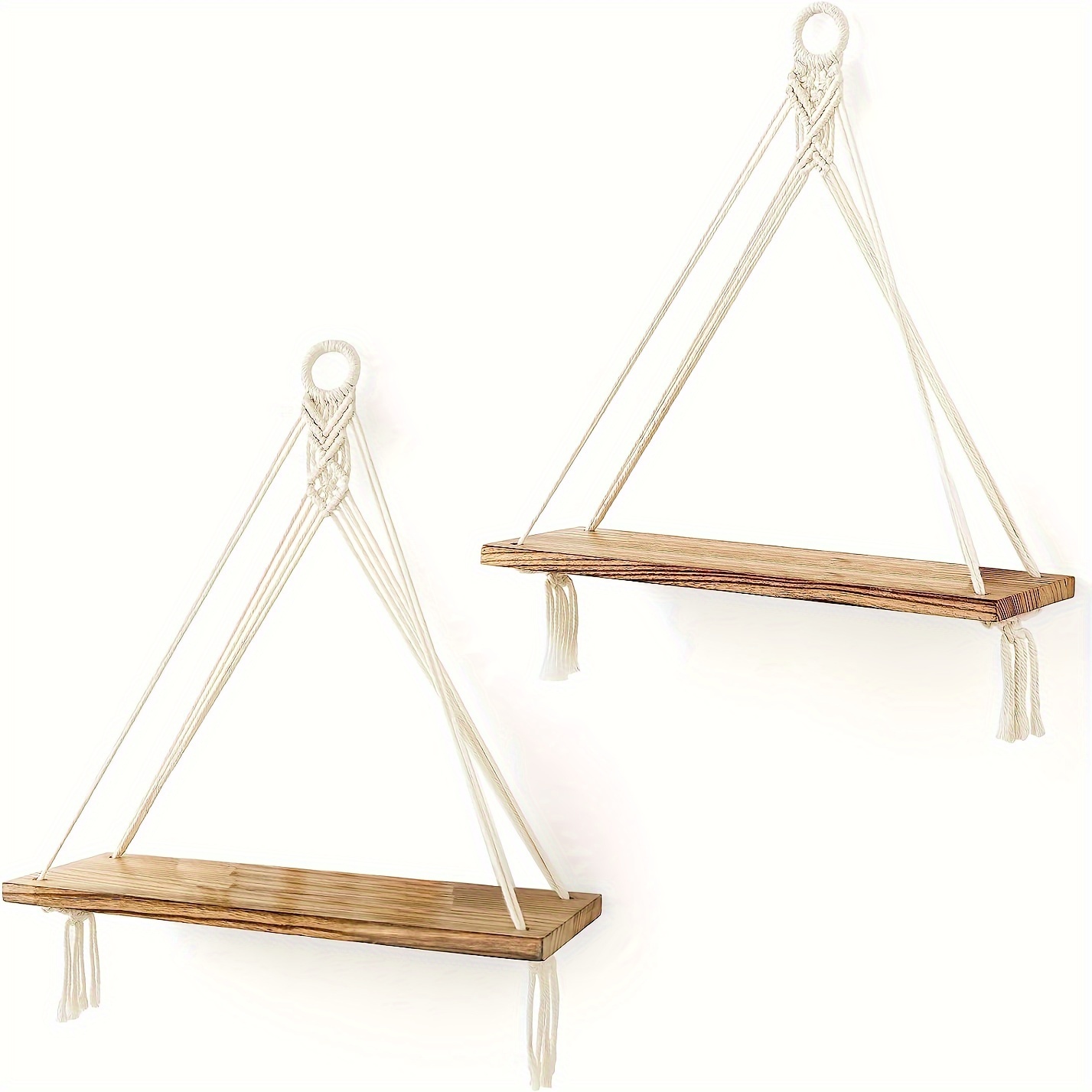 TEMU Boho Chic Macrame Wall Hanging Shelves - Set Of 2 Rustic Floating Storage For Bedroom, Bathroom, Living Room & Dorm Decor - Perfect For Photo