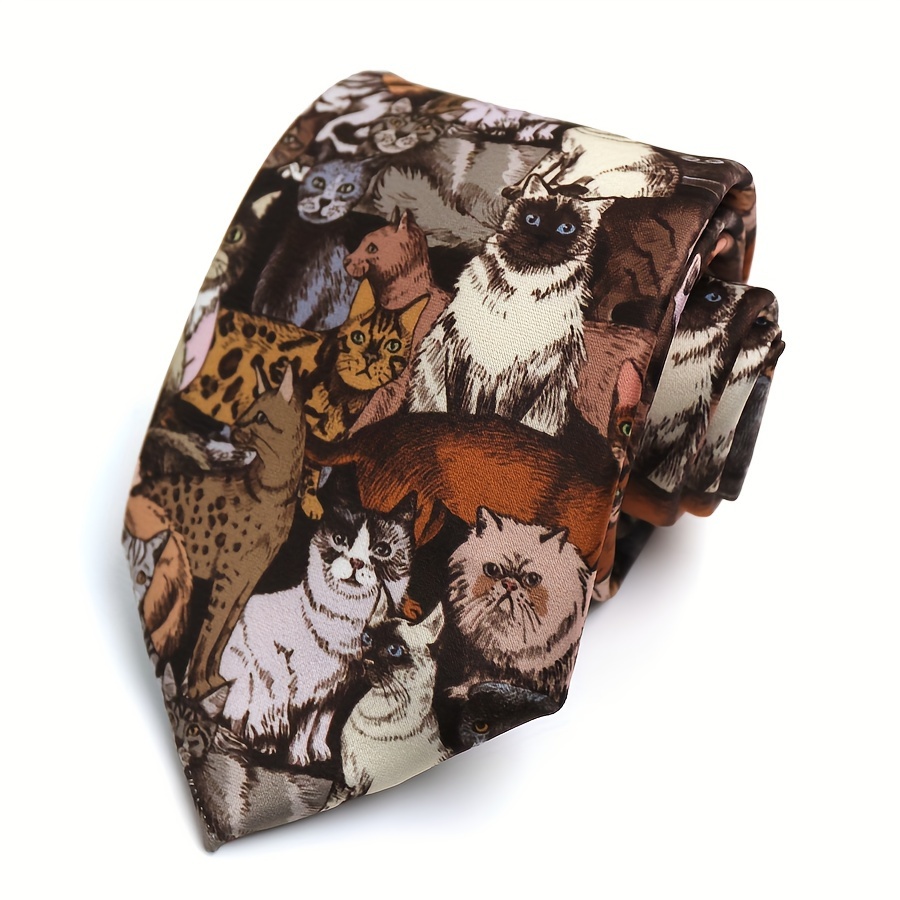 

Set Of 1 Whimsical Cats Pattern Necktie - Durable Polyester, Meticulously Woven, Ideal For Casual Wear, Parties & Gifts