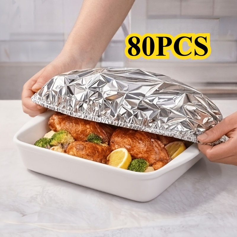 TEMU 80-pack Reusable Extra-large Aluminum Foil Food Covers, Food-grade Material, Heat-resistant And Insulating With Adjustable Design, Smooth And