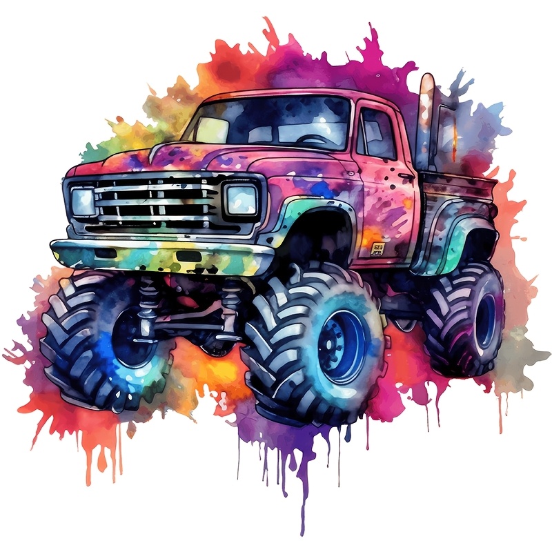 

1pc Vibrant Monster Truck Wall Sticker - Bohemian Style, Self-adhesive Pvc Decal For Bedroom, Living Room & Bathroom Decor, Off-road Vehicle Design With Semi-matte , Easy To Apply On Glass , Car Decor