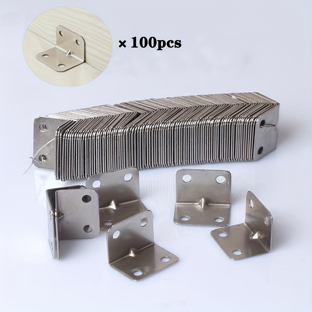 

100pcs Metal Braces & Joist Hangers, 90 Degree L-shaped Silver Grey Corner Brackets For Furniture, Cabinets, Tables, Chairs & Beds, Home Decor & Construction Hardware Fasteners