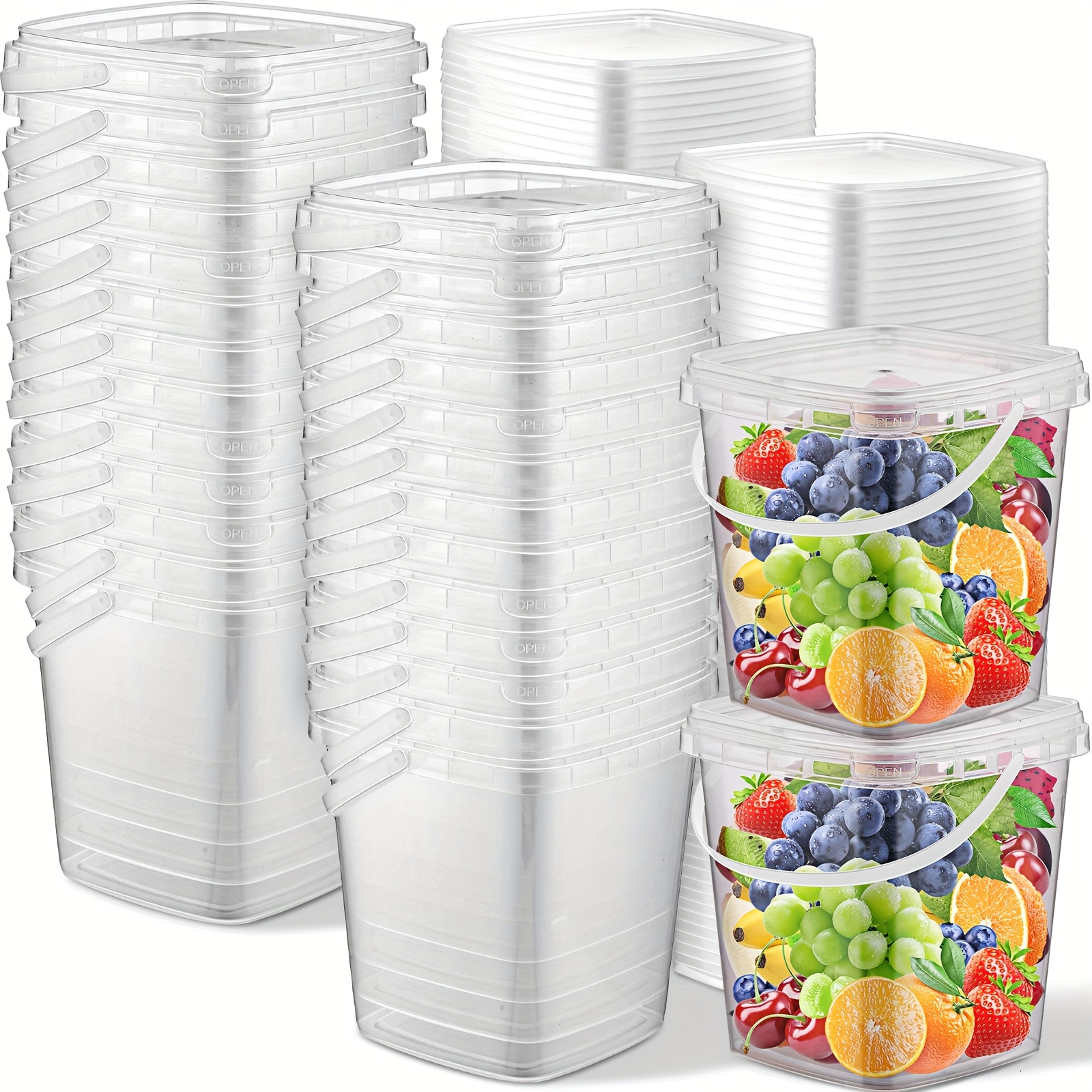 

30pcs 32oz Containers With Lids And Handles Square Plastic Food Storage Containers Saver Restaurant Stackable Containers For Meal Food Party Supplies