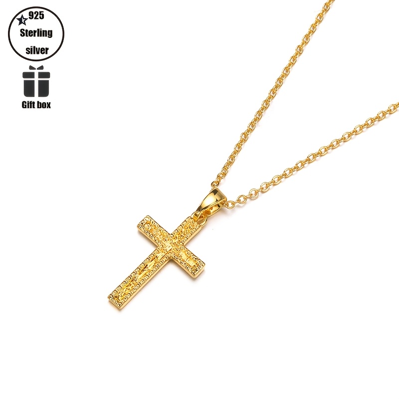 Image of 925 Silver Necklace Cross Pendant Printed Necklace Unique And Elegant Hypoallergenic Christmas Valentine's Day For Exquisite Gift Box Packaging
