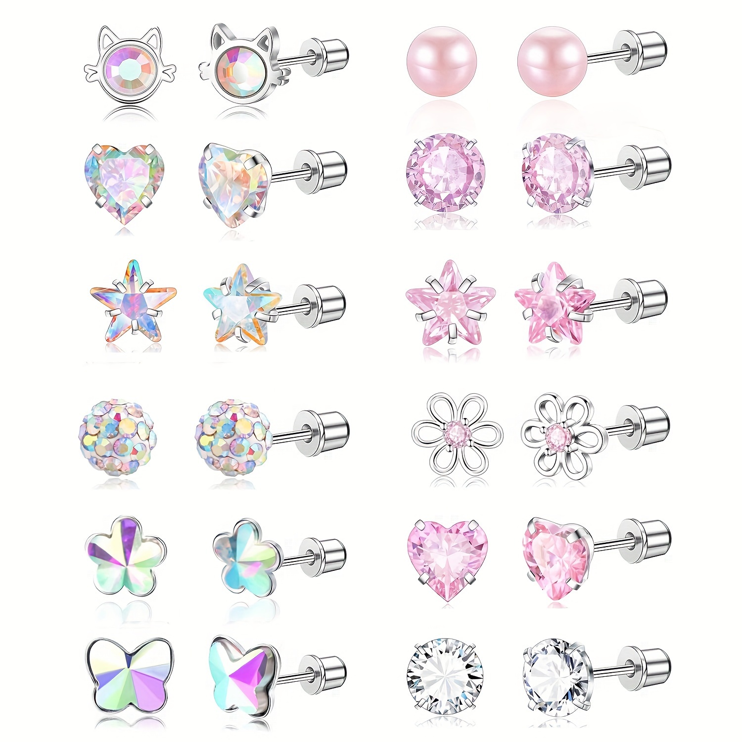 

12 Toddler Hypoallergenic Women Surgical Steel 20g Zirconia Set