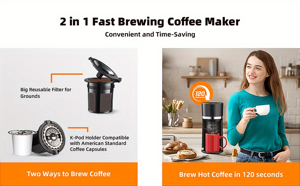 single serve coffee maker   cup pods ground coffee 6 12oz fast brew machine with auto shut off descaling alert water level window compact   for home office dorm home brewing stylish     brewing office workers details 3