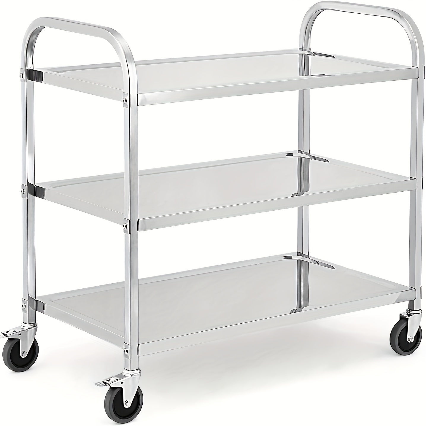 

3 Tier Stainless Steel Utility Cart, Heavy Duty Trolley Rolling Cart With Handle And Locking Wheels, For Kitchen, Restaurant, Hospital, Laboratory And Home